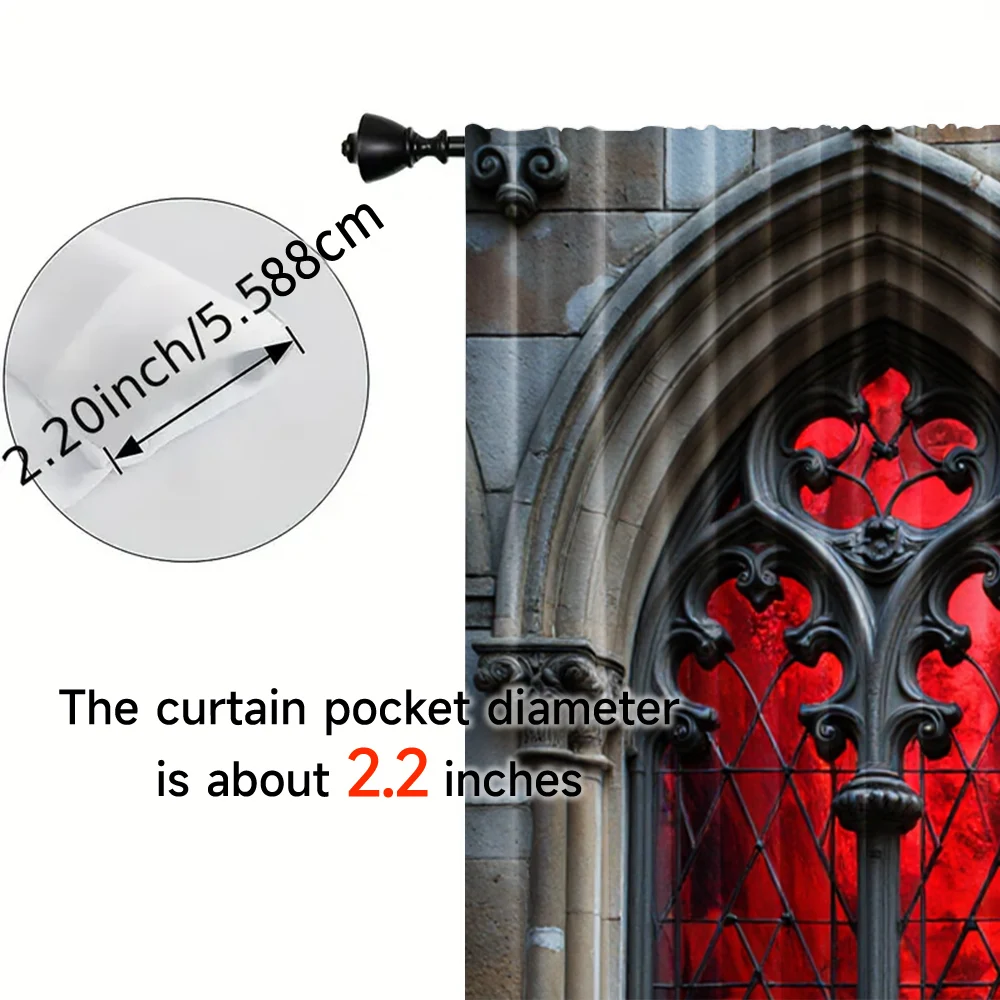 قطعتان، ستائر مطبوعة مسطحة ثنائية الأبعاد على شكل قلعة قوطية متعددة الاستخدامات من البوليستر، بدون زينة للعطلات الكهربائية مناسبة للحفلات #5