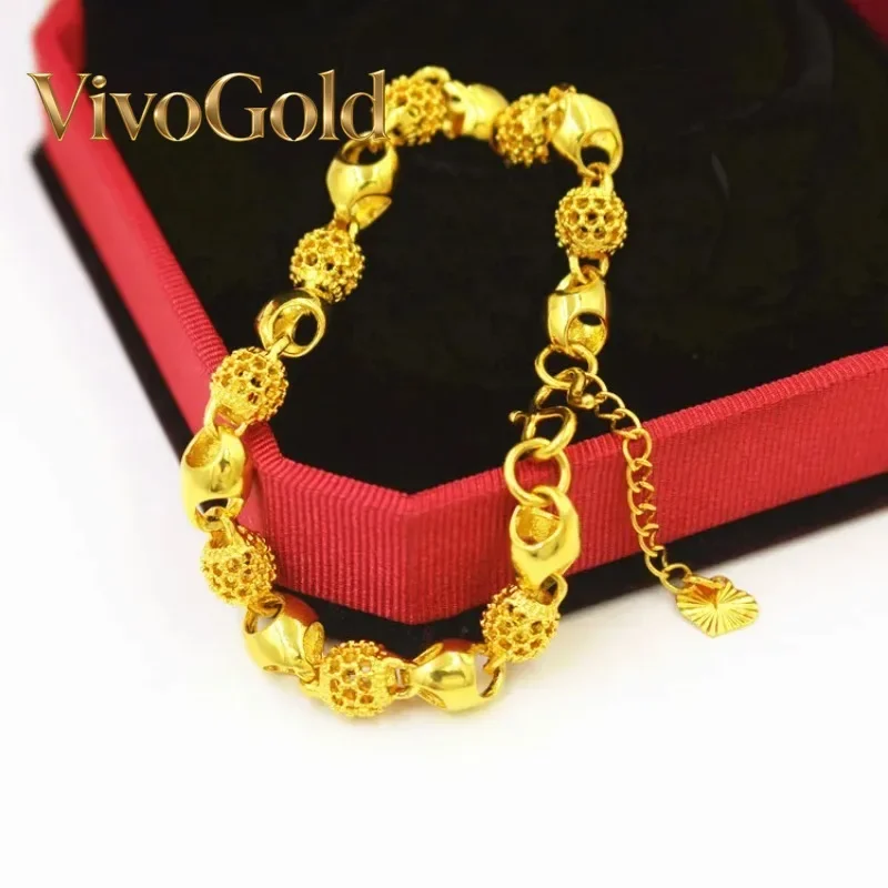 

VivoGoldLuxurious 9999 24K Real Gold Hollow Transport Bead Bracelet Fashionable and versatile Ladies Giving Girlfriend