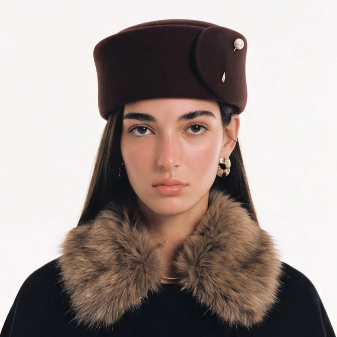 100% Wool Pillbox Hat for Women Vintage British Style Pearl Decor Elegant Winter Hat French Fashion Ladies Cap