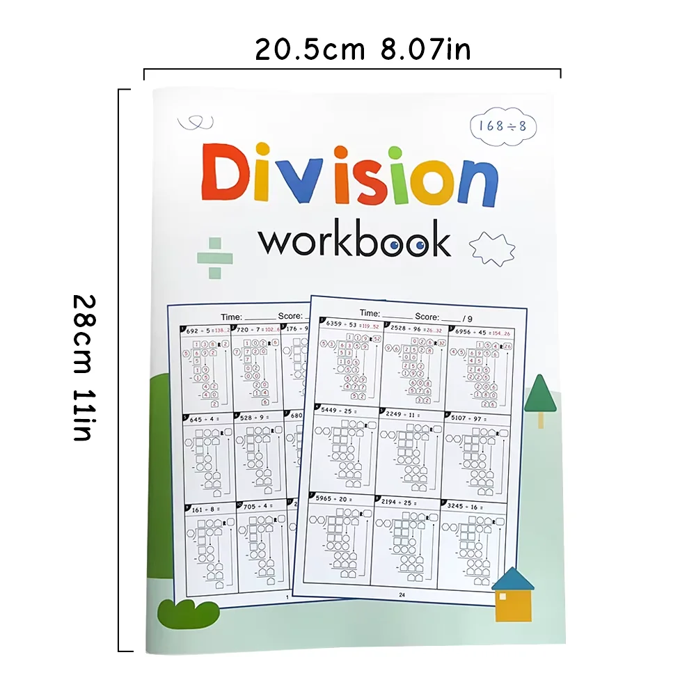 32 Pages Long Division Math Workbook for Kids Children Homeschool Learning Mathematical Calculations Handwriting Practice Books