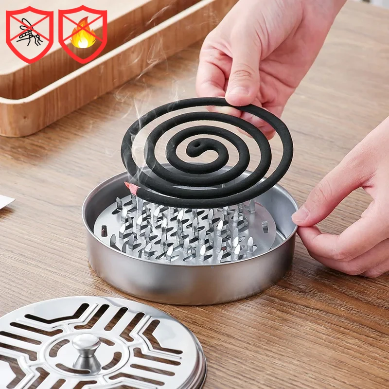 Stainless Steel Mosquito Coil Holder with Cover Round Mosquito Coil Tray Easy Clean Anti Mosquito Supplies for Home