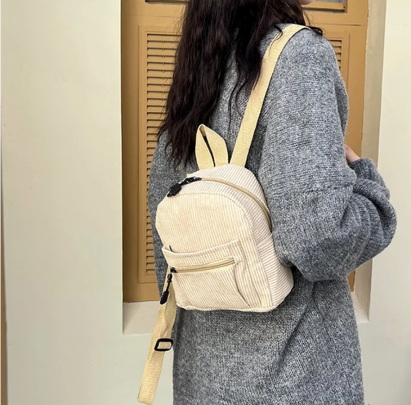 Corduroy Solid Color Small Back Bag for Women Personalized New Fashion Travel Commuter Simple Casual Backpack