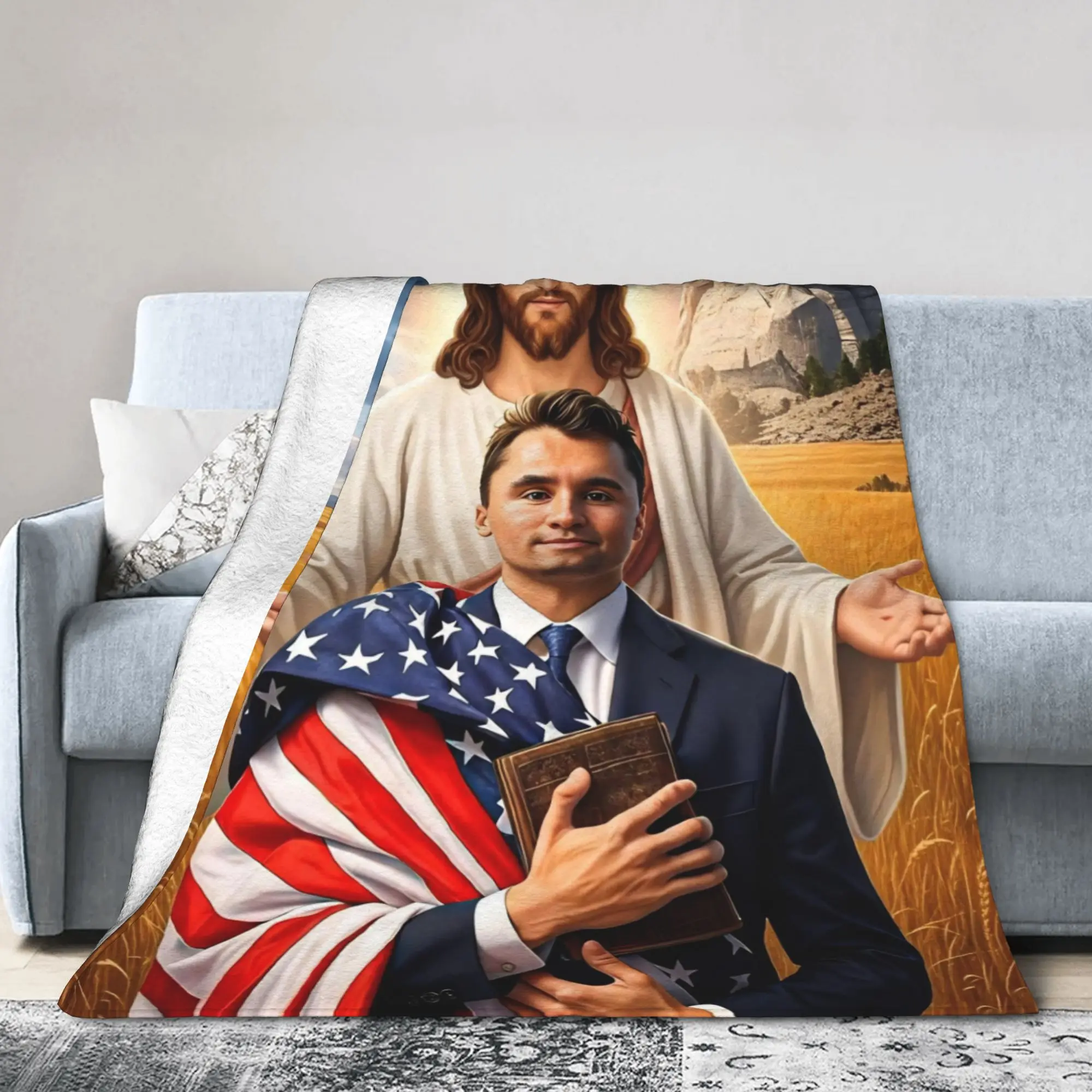 Charlie Kirk Embrace God Blanket  Camping Flannel Bedding Throws For Couch Chair Super Warm Design Quality Bedspread Gift