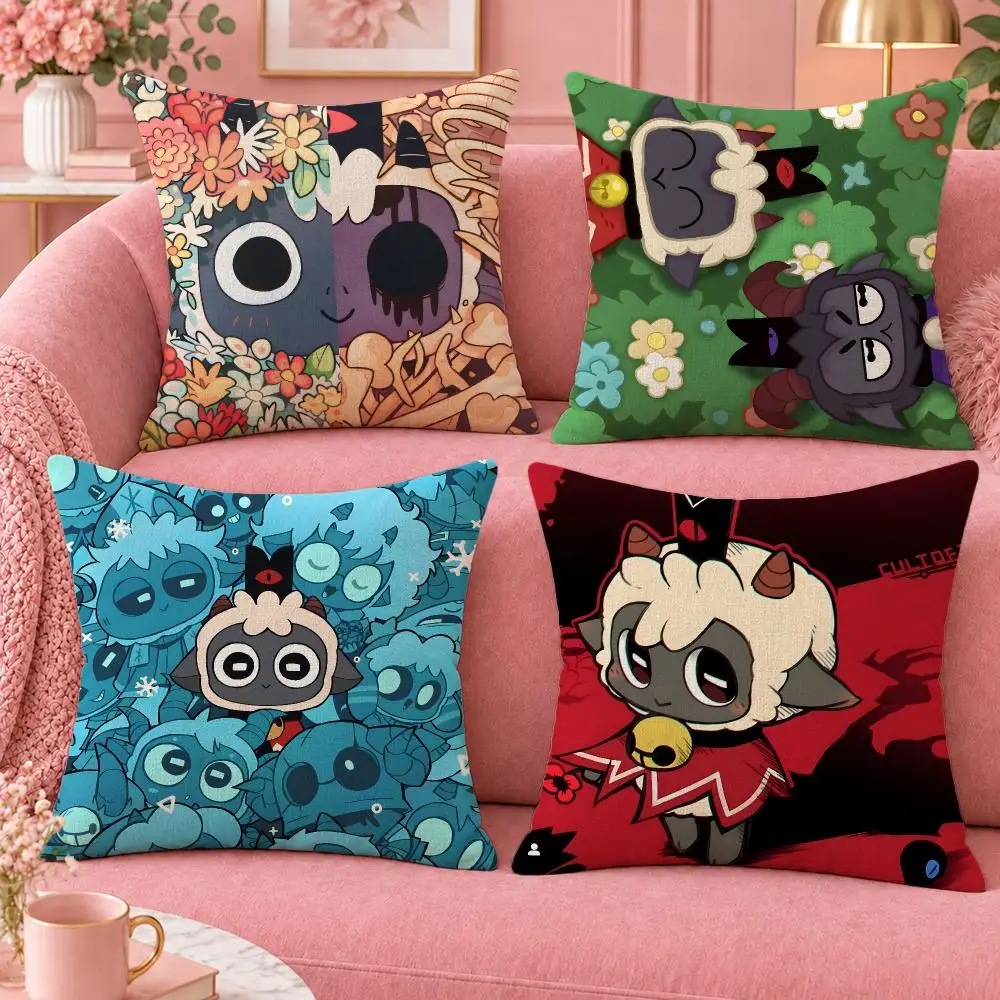 Game Dark Cute Cult of the Lamb Cushion Cover Cute Cartoon Throw Pillow Cover Soft Plush Cushion Cover Sofa Bedroom Home Decor