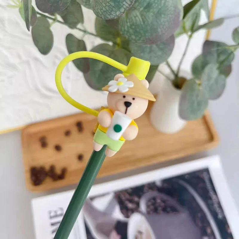 1PC Cute Cartoon 7-8mm Silicone Straw Covers With Reusable Straws Splash Proof Straw Cap Topper For 40oz Tumbler Cup Accessories
