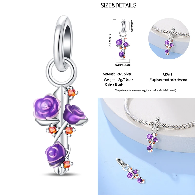 925 Sterling Silver Purple Series Crystal Castle Bear Trojan Pendant Dark Night Butterfly Beads charms Fit Bracelets DIY Jewelry