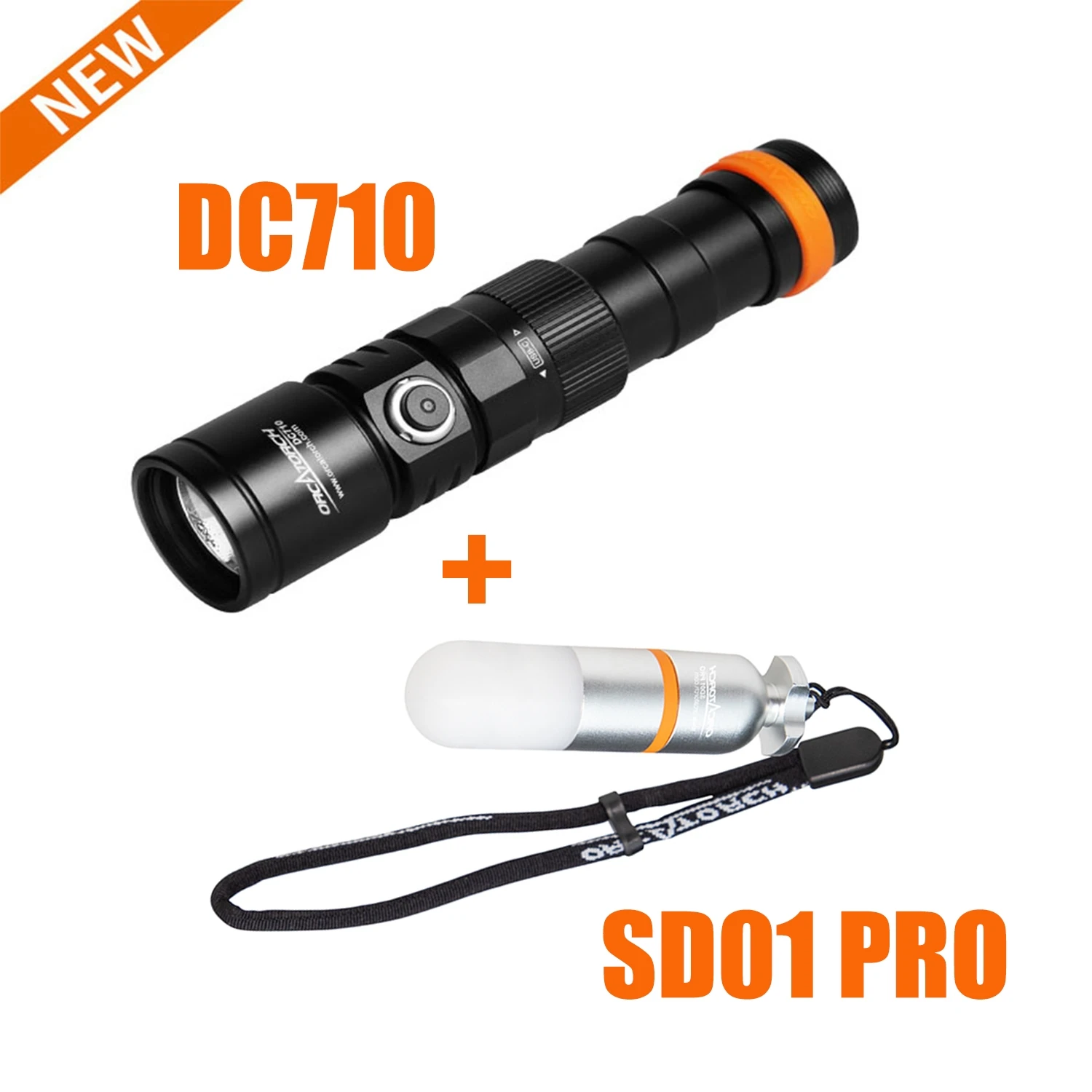 

ORCATORCH DC710 Diving Torch+SD01 PRO Dive Beacon Signal Light Powerful Underwater Lantern Professional Scuba Diving Flashlight