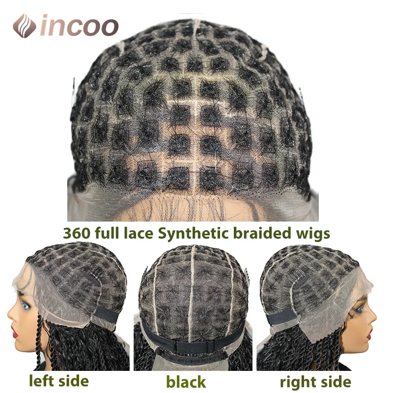 Synthetic Full Lace Front Wigs Twist Boho Box Braided Wigs Goddess Locs Braided Wig Curly Hair for Women Bohemian Box Braid Wig