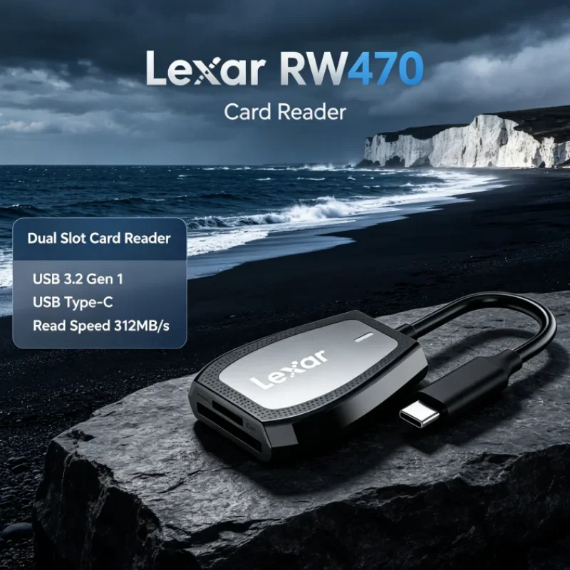 Lexar RW470 Type-C Dual Slot 2-in-1 Card Reader USB 3.2 Gen1 SD microSD UHS-II Up to 312MB/s Read Speed for Photo Transfer