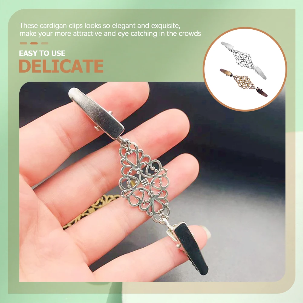 

2 Pcs Ladies Sweaters Retro Brooch Clip Cardigan Collar Clips Dress Cinch Shirt Vintage Shawl