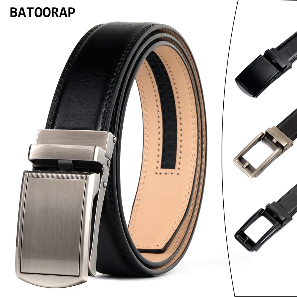 

BATOORAP Brand Genuine Leather Belt For Men Simple Casual Automatic Buckle Luxury Design Black 110cm-130cm