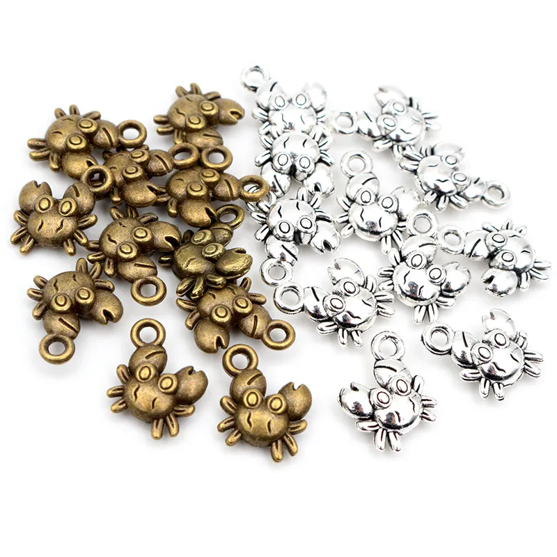 12x11mm 20pcs Antique Silver Plated Bronze Crab Handmade Charms Pendant DIY Jewelry Making Findings for Bracelet Necklace