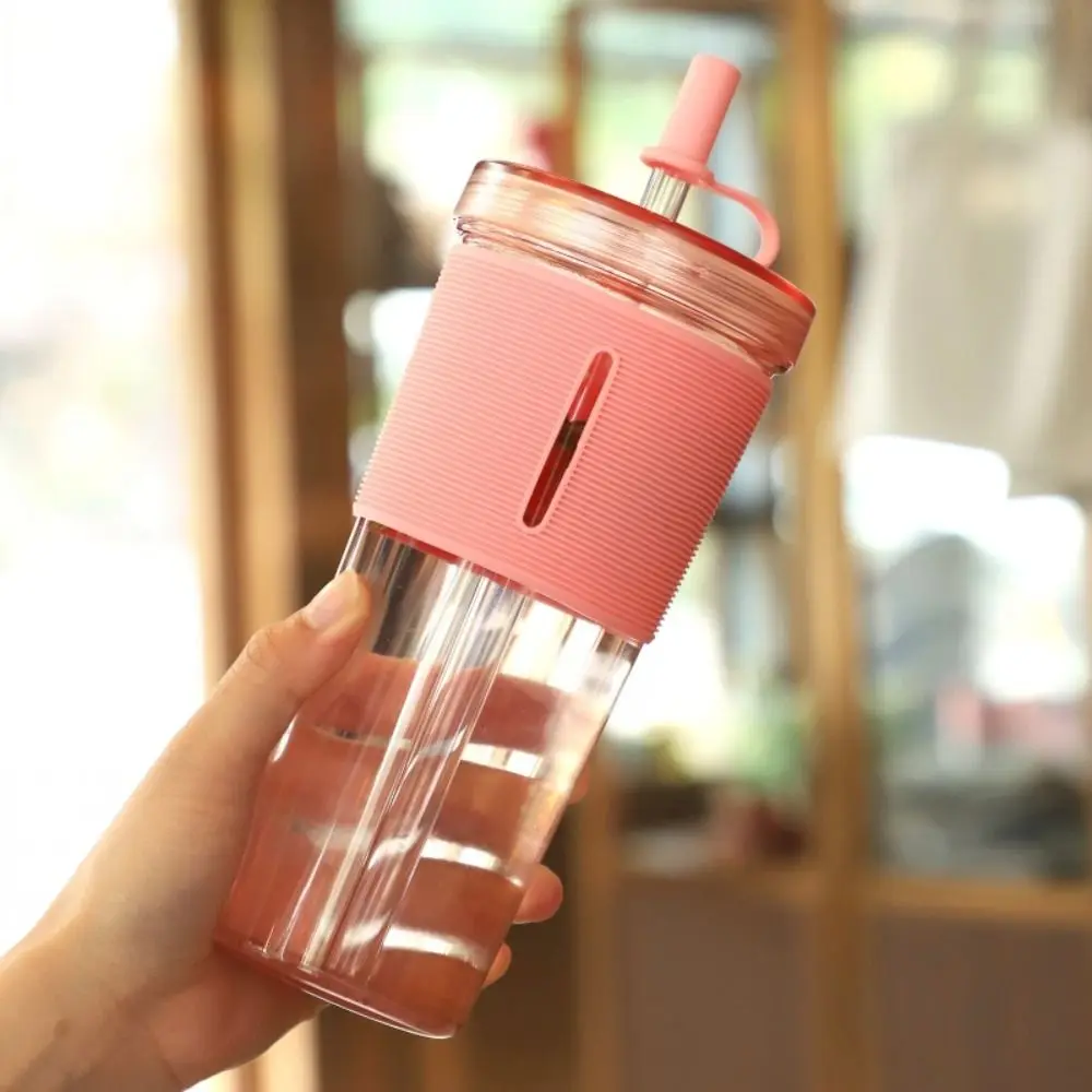

Reusable 710ML Drink Bottle with Straw Clear Straw Cup High Temperature Resistant Plastic Water Bottle Gift