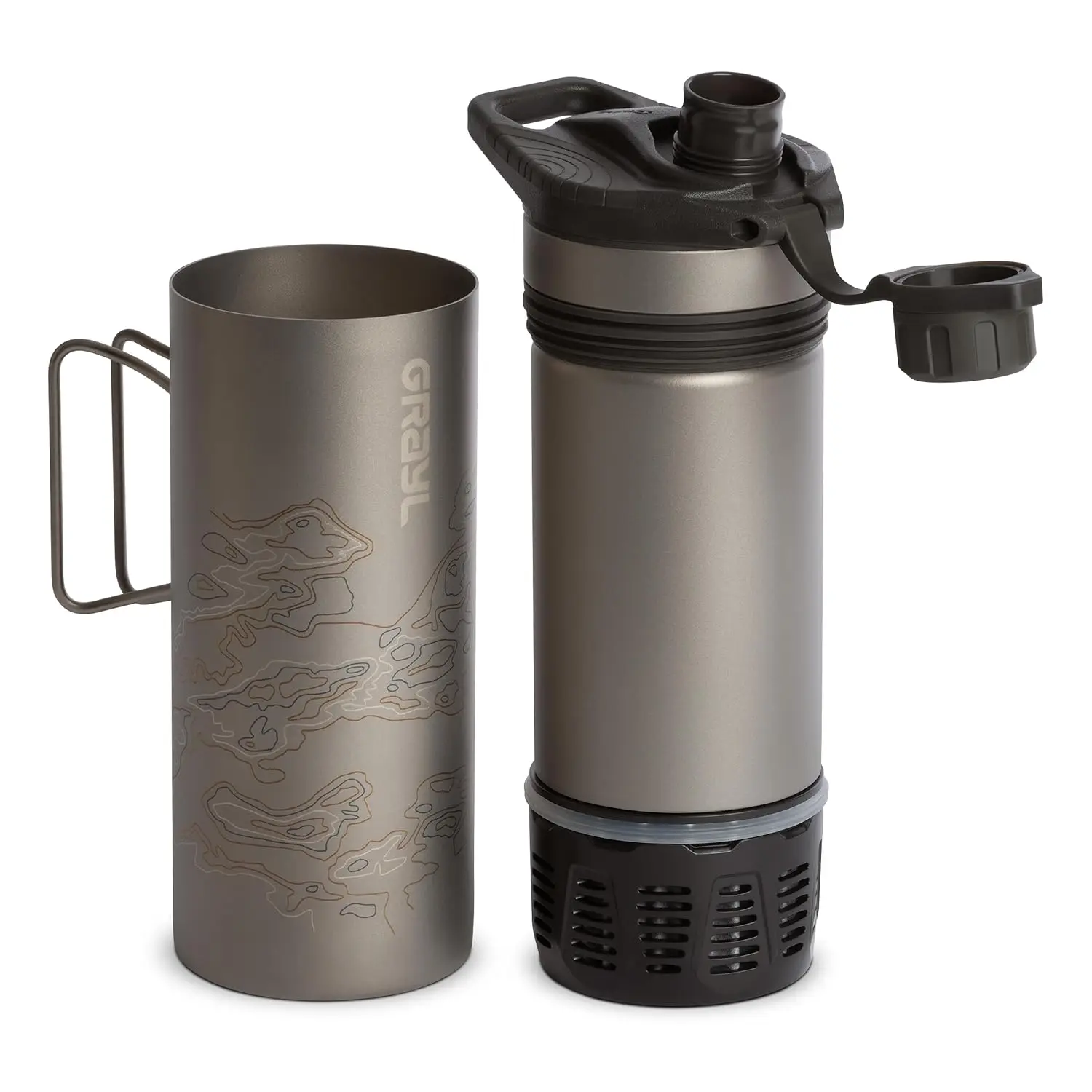 Titanium 24 oz Water Purifier Bottle - Filter for Hiking, Camping, Survival, Travel (Covert Black)