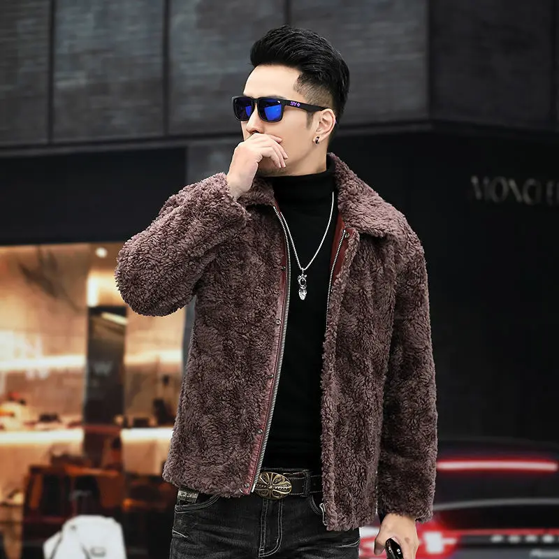 

2023 New Autumn Winter Men Long Sleeve Real Fur Jacket Male Short Genuine Wool Fur Coats Men Slim Fit Warm Overcoats I508