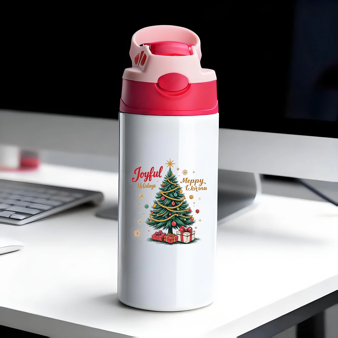 

304 Stainless Steel Insulated Cup Straw Cup Kids Water Bottle Set Christmas Tree Gift Box Edition Limited Edition Blue C