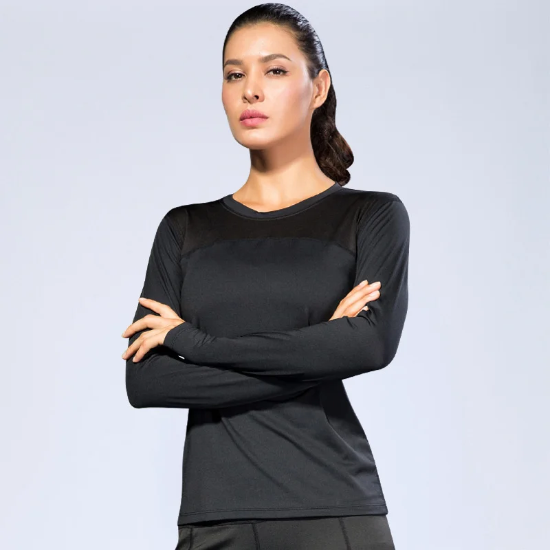 

Woman Outdoor Bodybuilding Run Jogging Yoga Martial Arts Motion T Pity Perspire Speed Mesh Split Joint Elastic Force Long Sleeve