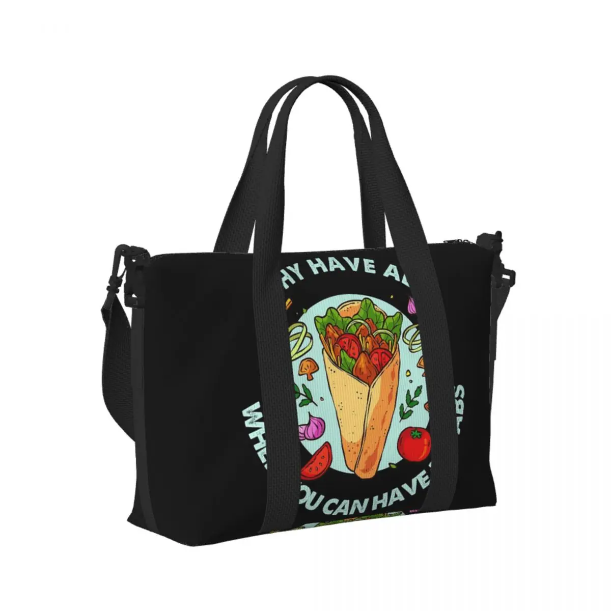

Custom Funny Doner Kebab Cartoon Beach Travel Bag Large Capacity Tote Bags for Gym Yoga Women Shopping Duffle Shoulder Bag