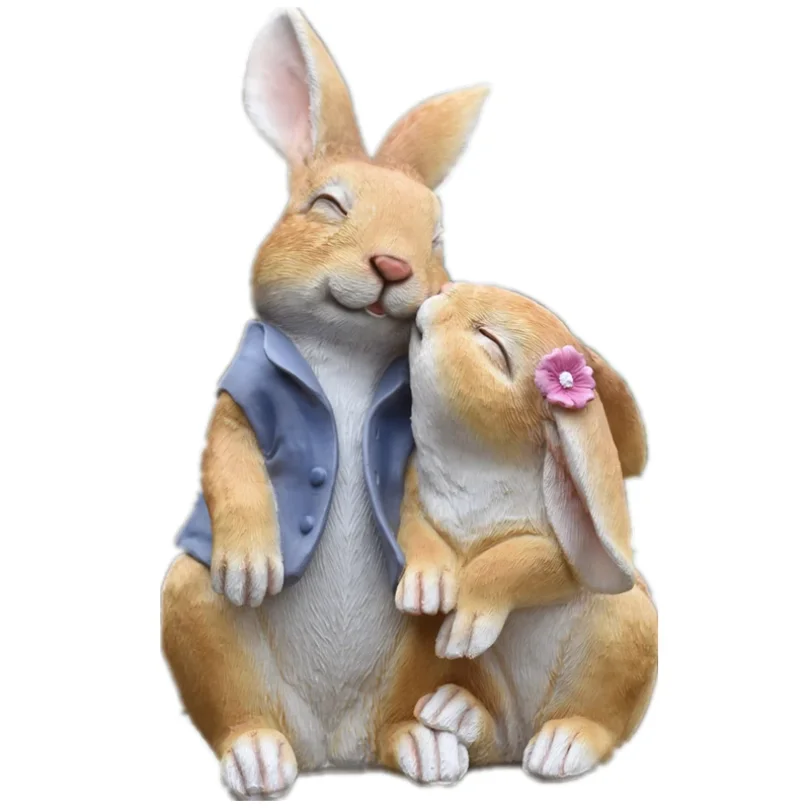 

Pastoral Simulation Animal Resin Rabbit Couple Ornament Outdoor Garden Balcony Figurines Crafts Courtyard Accessories Decoration
