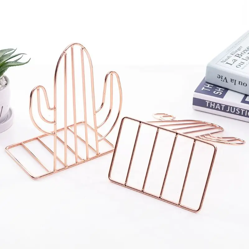 2PCS/Pair for Creative Cactus Shaped Metal Bookends Book Support Stand Desk Orga