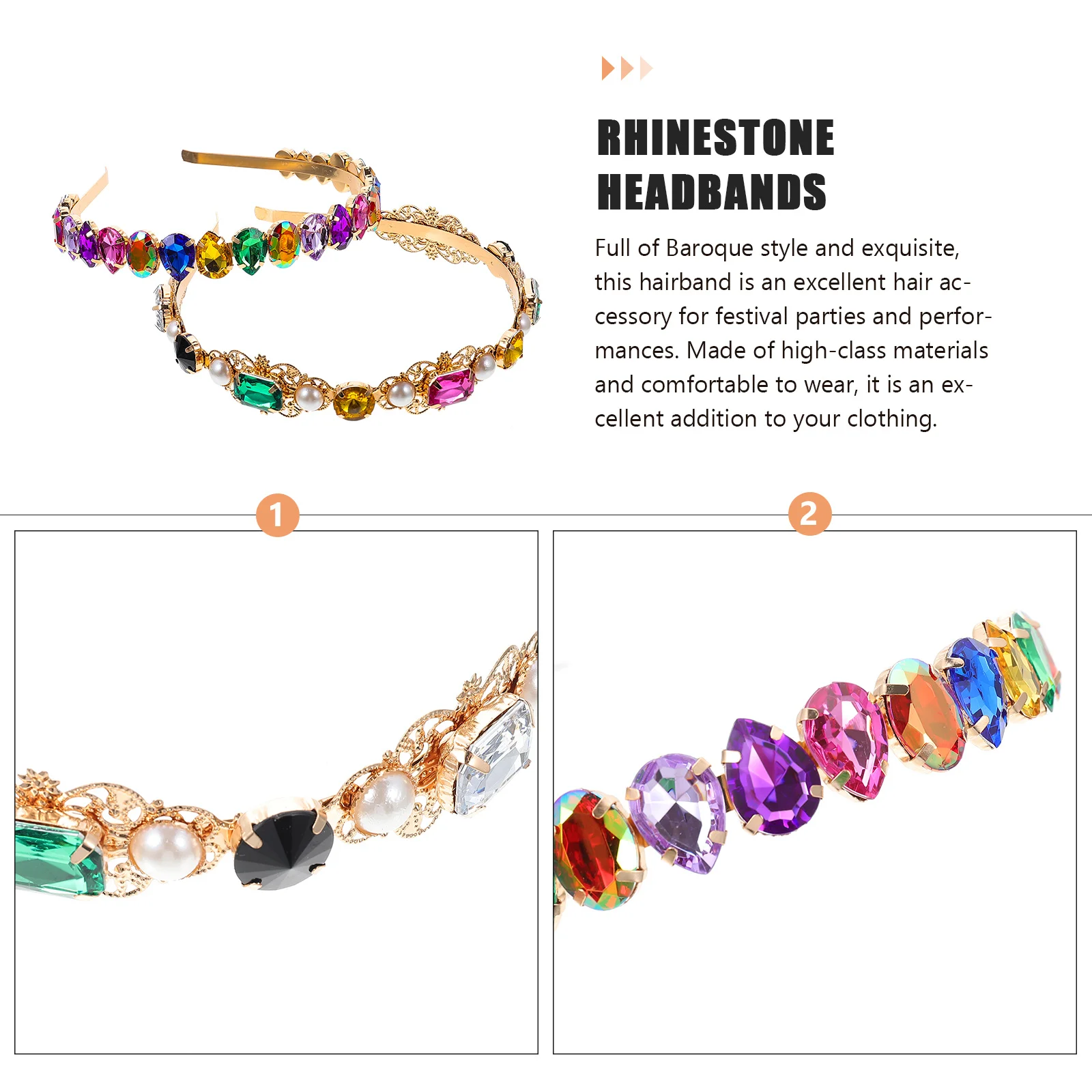 

2Pcs Baroque Style Vintage Rhinestone Headbands Hairbands Elegant Hair Decoration Party Women Hairpieces Unique Hair Ornament
