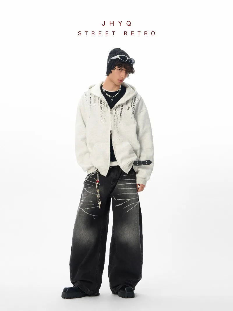 خريف جديد أمريكي شارع العليا موضة الاتجاه مقنعين سترة البلوز فضفاضة عادية تنوعا سترة للرجال #3