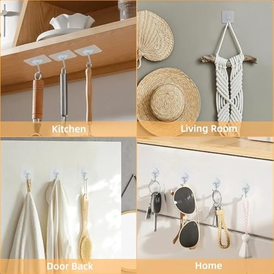 Adhesive Wall Hooks for Hanging 50 Pack Heavy Duty Stainless Self Sticky Hooks Waterproof and Rustproof Clear Self Adhesive Uti