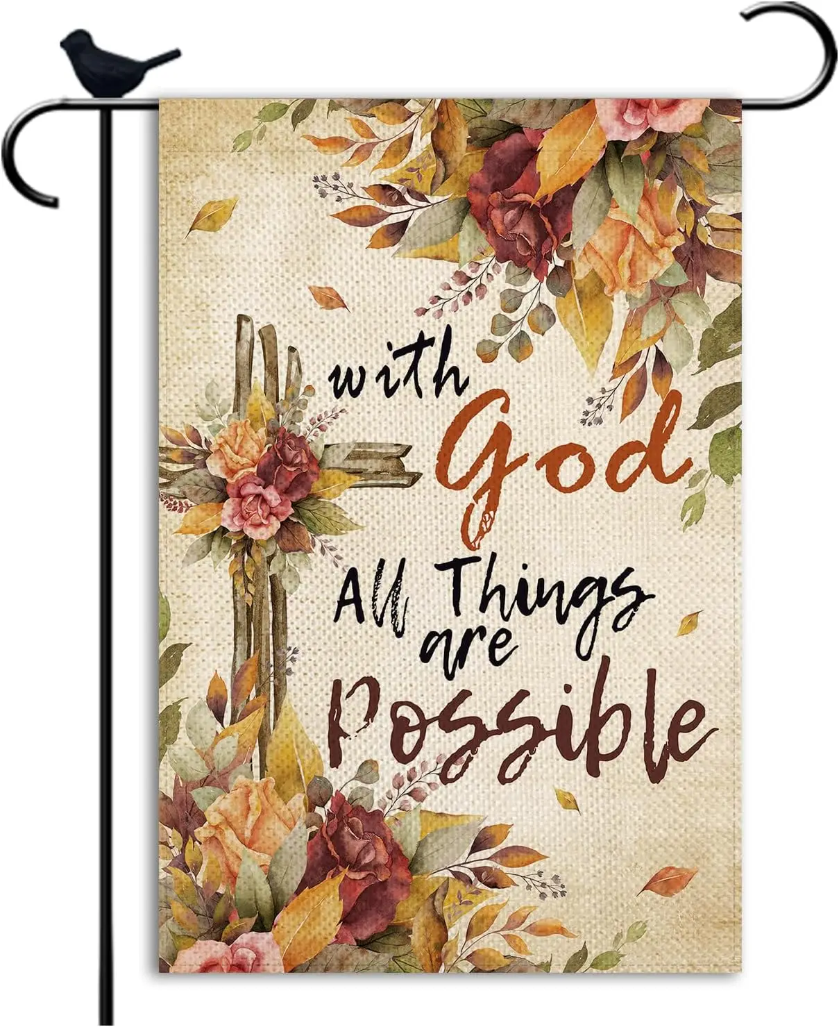 With God All Things Are Possible Garden Flag Religious Cross Maple Leaf Leaves Flag double sided Burlap Farmhouse Decor 12.5 yyi
