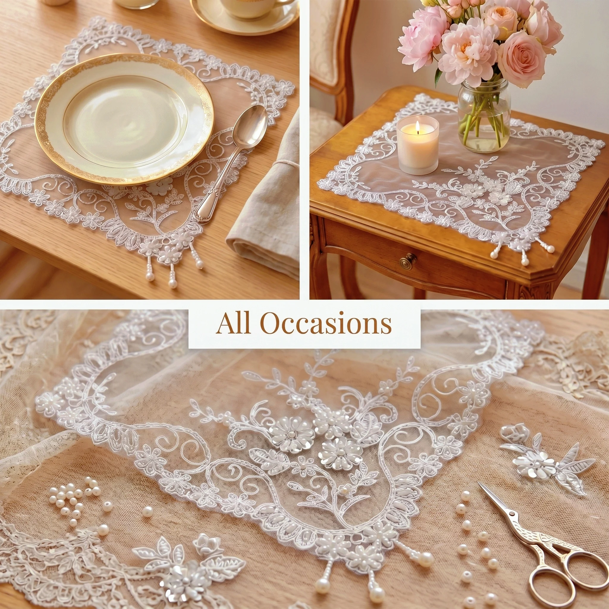 Placemat Set Of 4 White Lace Embroidery Coaster Square Wedding Placemats Breakfast Plate Mat Modern Dining Table Pads Home Decor view 4