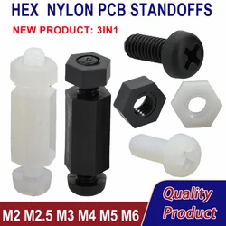 Black White Plastic Spacer Hex Nylon Standoff PCB Motherboard Threaded Support Board Rack Pillars Screw Nut Set M2M2.5M3 M4M5 M6