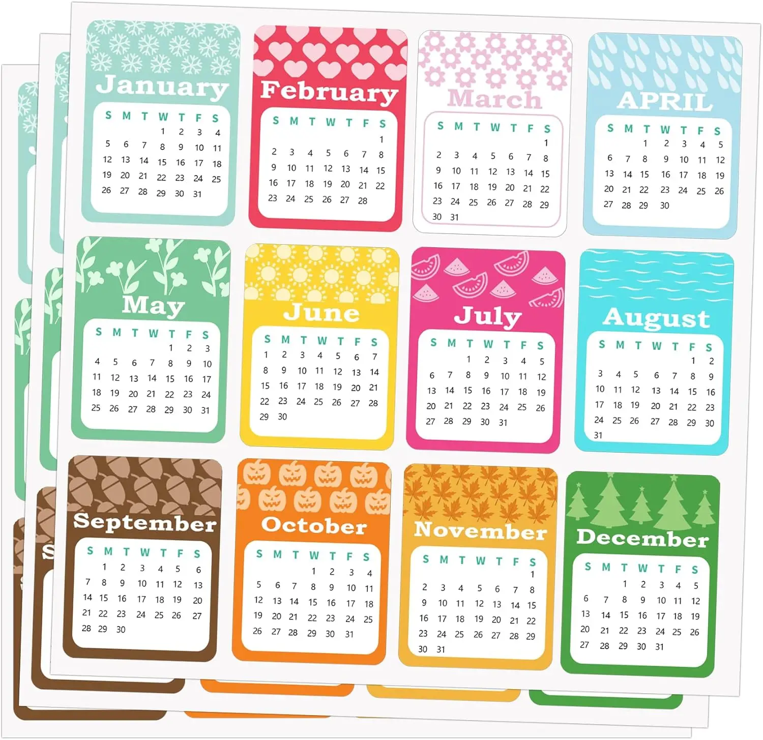 Yearly Monthly Calendar 2025 Stickers,January 2025 - December 2025,2x2.5 Inch Monthly Schedule Labels,12 Pcs/Sheets,5 Sheets