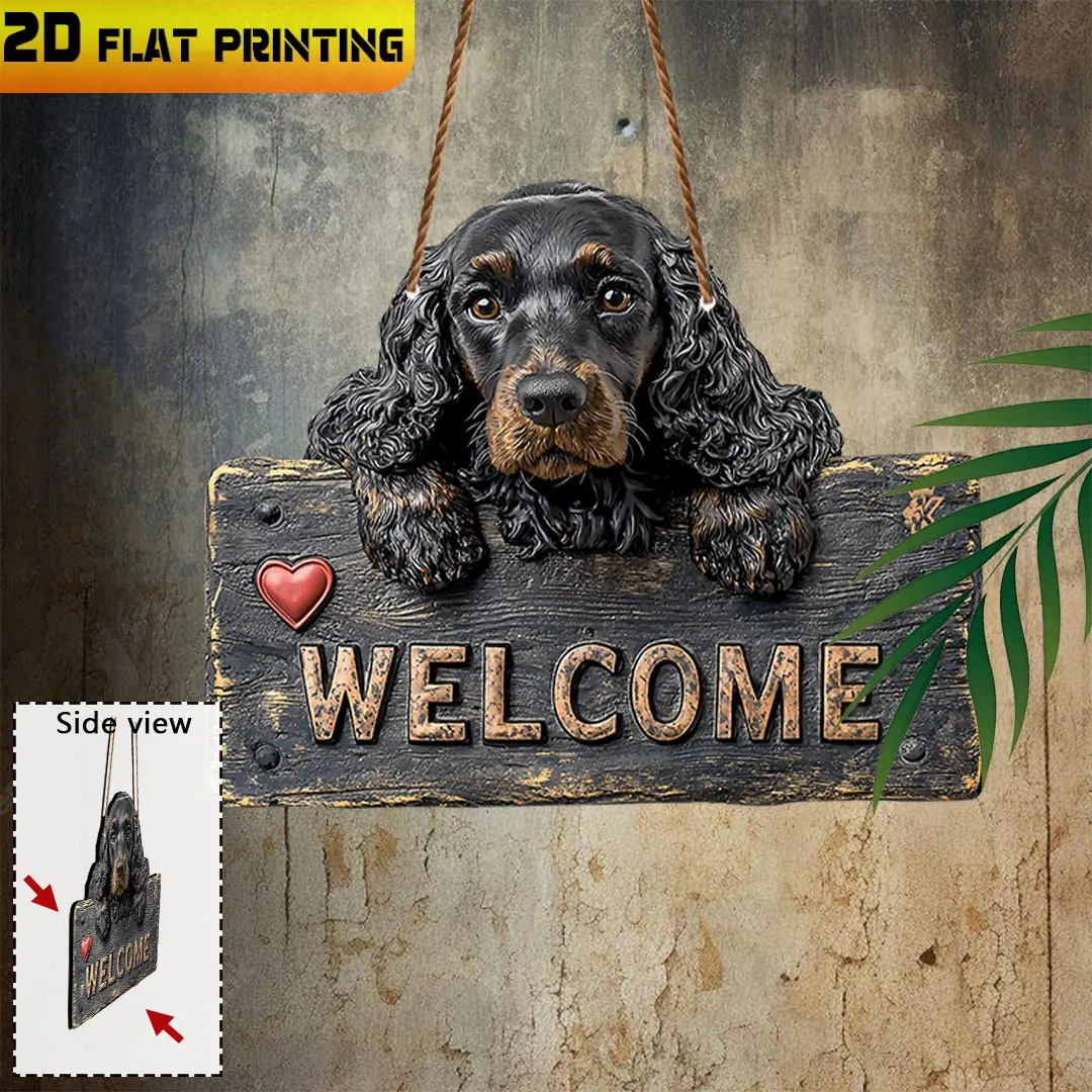 2D Flat,Wooden Signs, Outdoor Plaques and Wall Art ,Cocker Spaniel on Welcome Sign, Housewarming Gift, Gifts for Dog Lovers