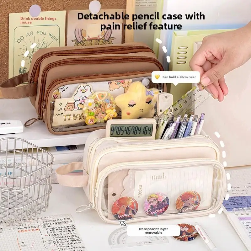 Kawaii Clear Insulated Pencil Case 10 Layer Large Capacity DIY Craft Pouch Small Snack Holder Stationery Bag School Supplies