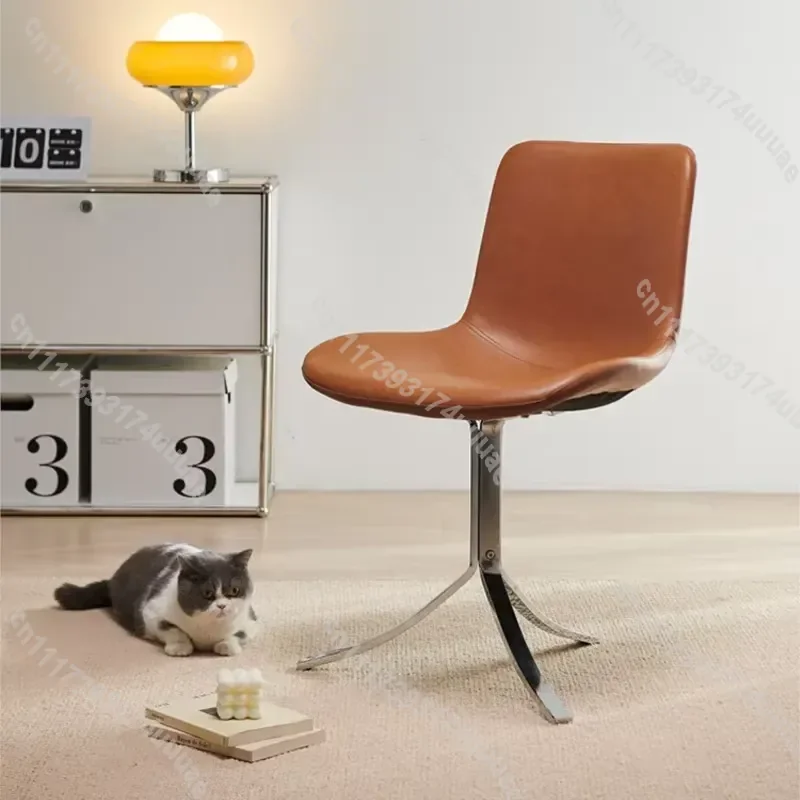 Vintage Wax Leather Dining Chair with Medieval Iron Frame Backrest for Office Home Decor Rustic Industrial Style Seat