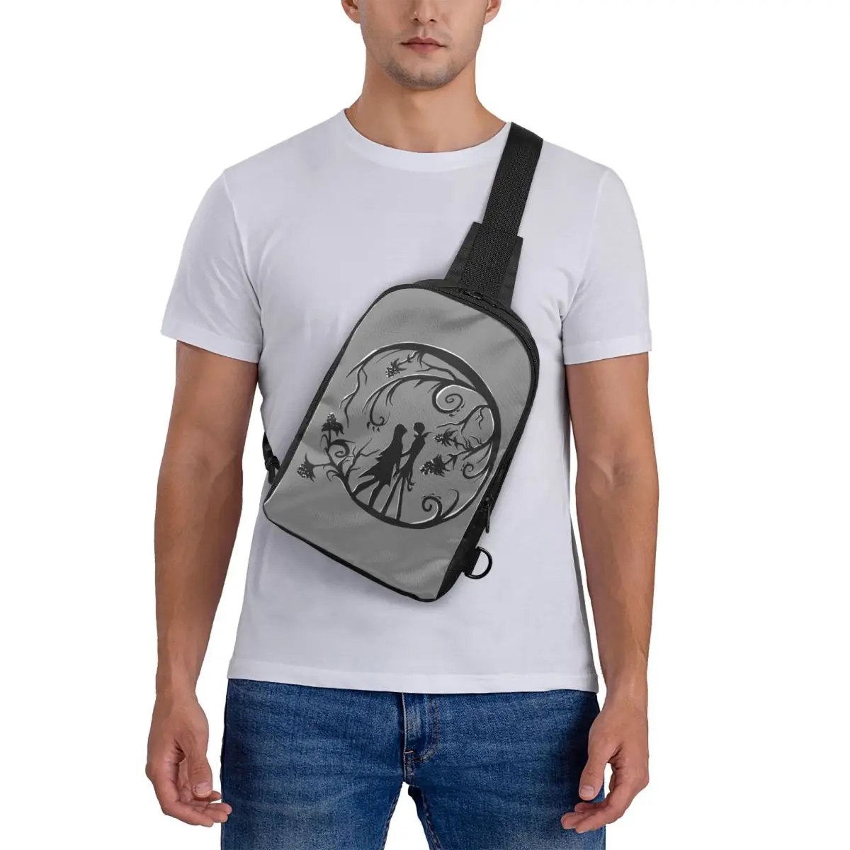 

Jack And Sally Silhou Chest Bag Crossbody Backpack Sling Shoulder Bag For Men Traveling Hiking Daypack