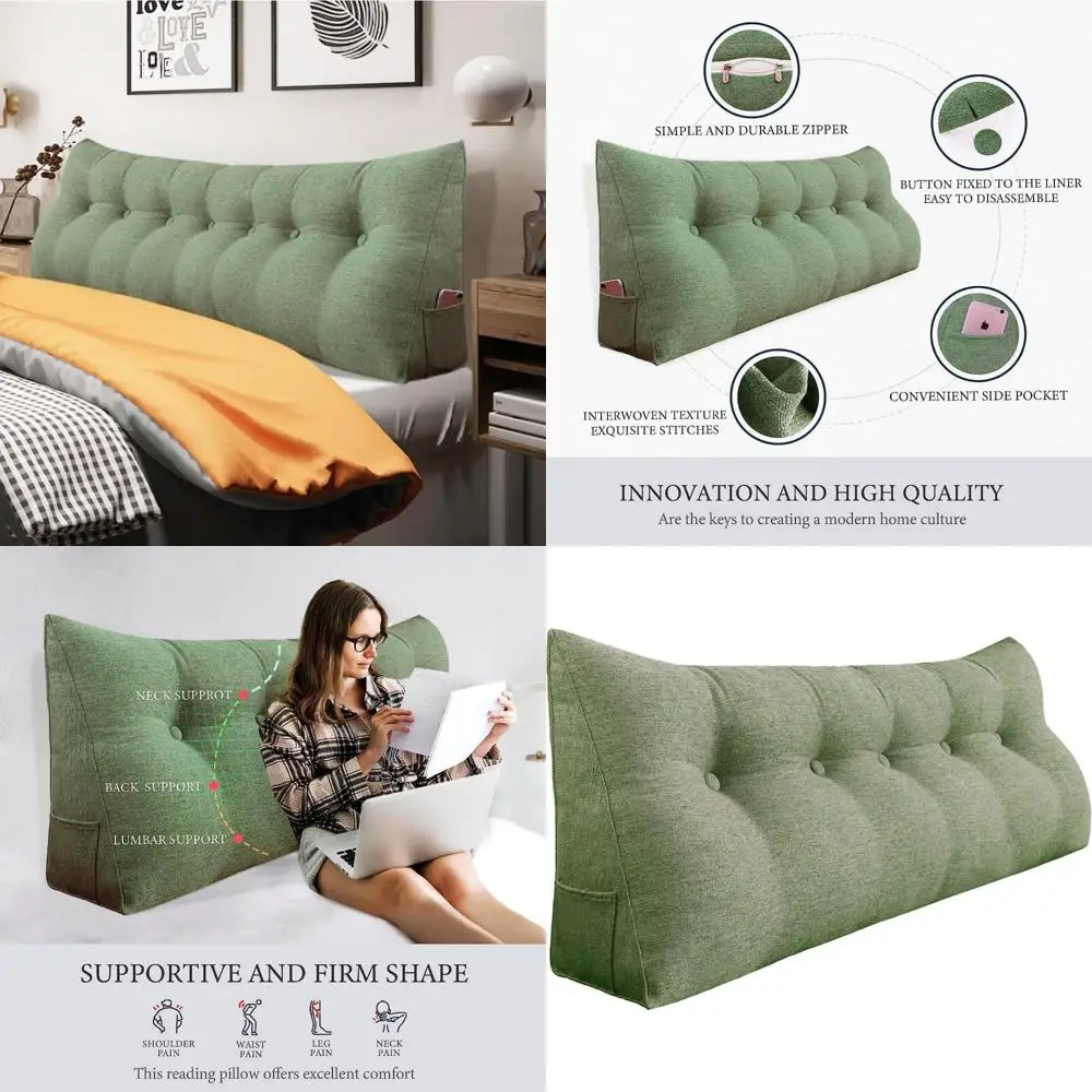 

King Size Large Bolster Pillow - Headboard Pillow Wedge for Bed, Triangle Reading Support Pillow, Back Support for Sitting Up Co