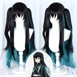 RANYU Synthetic Men Wigs Long Straight Black Blue Ombre Anime kimetsu no yaiba Cosplay Hair Wig for Party