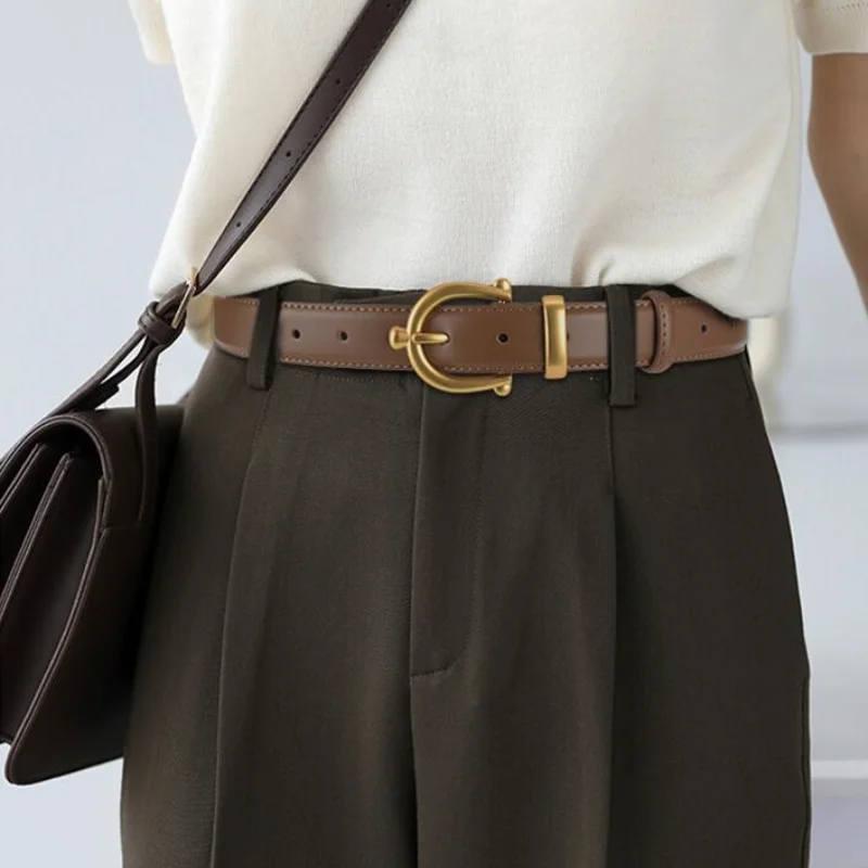 New ladies leather belt fashion version of fine pin buckle belt simple smooth buckle perforated belts for women luxury designer