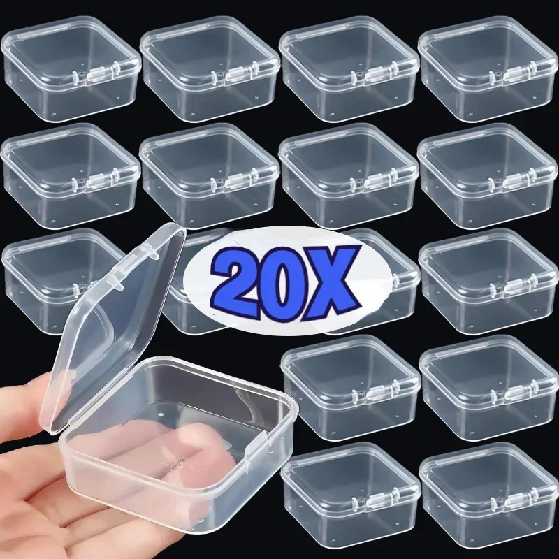 

20/1PCS Mini Storage Box Transparent Plastic Jewelry Storage Box Container Portable Earring Ring Earplugs Packaging Storage Case