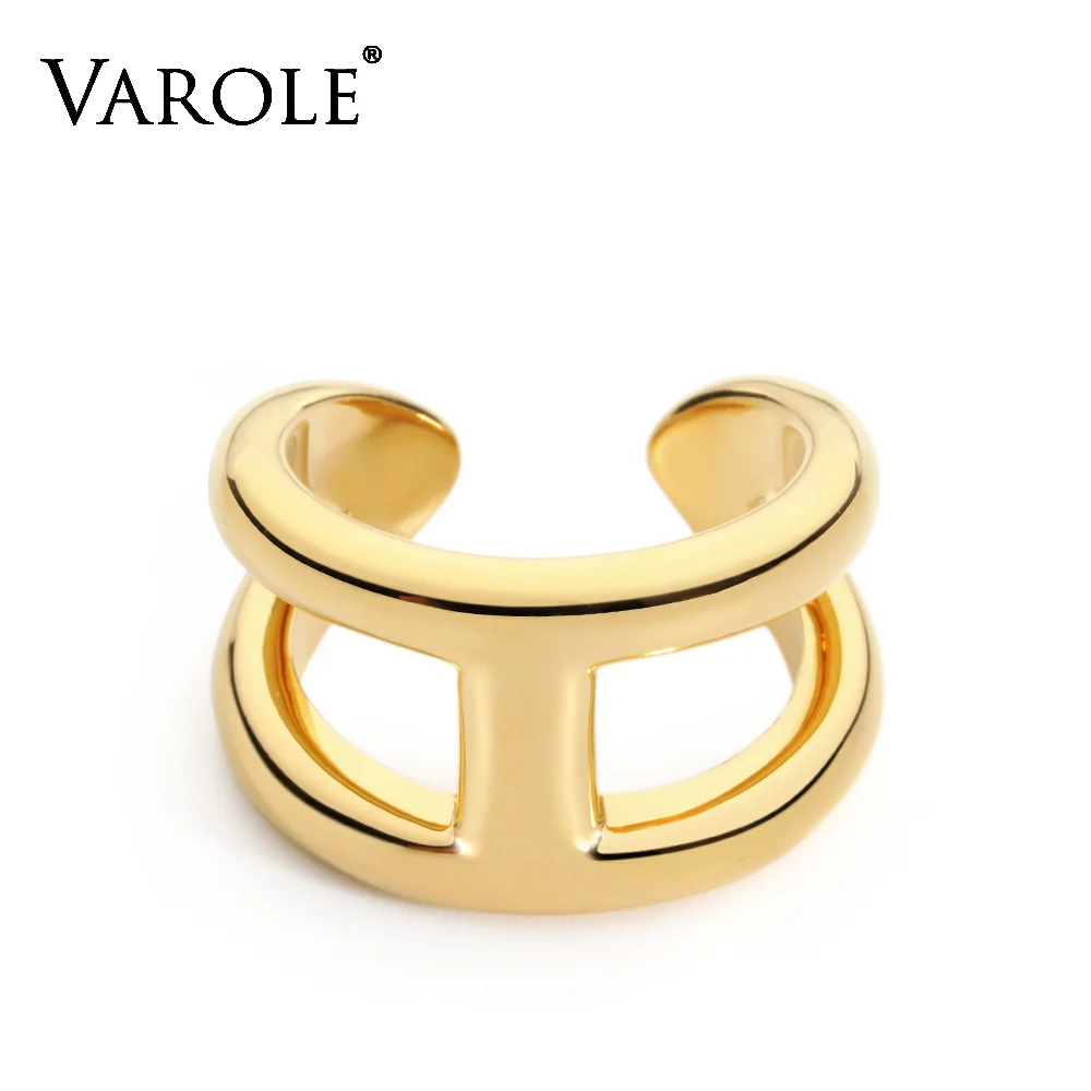 VAROLE Minimalist H-shaped Open Ring, Fashion Ladies Brass Adjustable Finger Ring for Daily Wear Party Jewelry Gift for Women