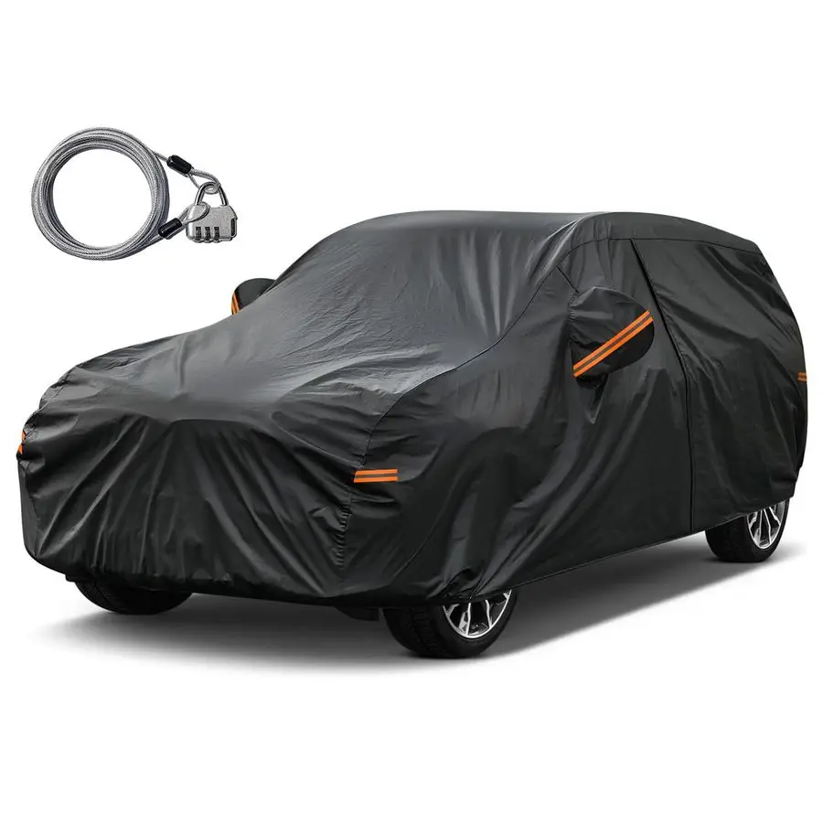 

SUV Car Cover Waterproof All Weather with Lock and Zipper, Outdoor Sun Uv Rain Protection, Fit SUV Jeep 182 to 190 Inch H5 Black