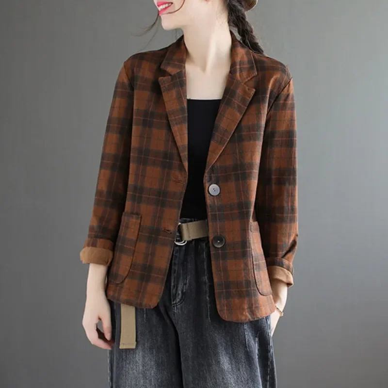 Casual Outerwear Check Thin Female Coats and Jackets Plaid Women's Blazers High Quality Classic Suit Bring In Promotion Outdoor