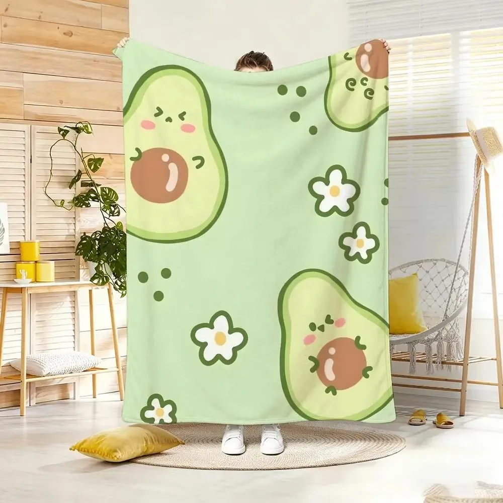 Cute Avocado Throw Blanket Cartoon Fruit Green Flower Pattern Couch Sofa Soft Bedding Quilt Kawaii Women Bedroom Room Decor