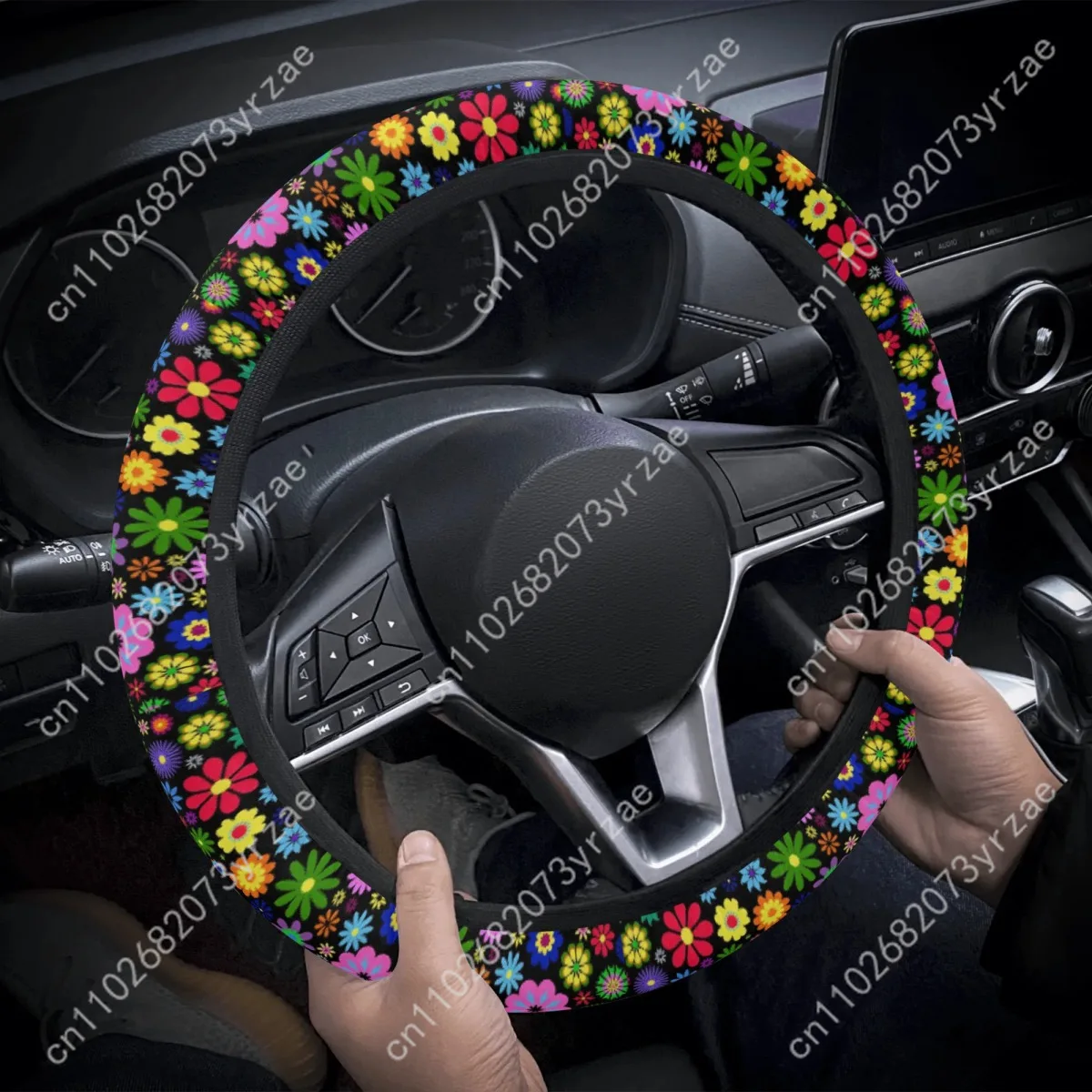 

Colorful Flowers Car Steering Wheels Cover Universal Type Environmental Friendly Comfort Non-slip Breathable Steering Wheel Wrap