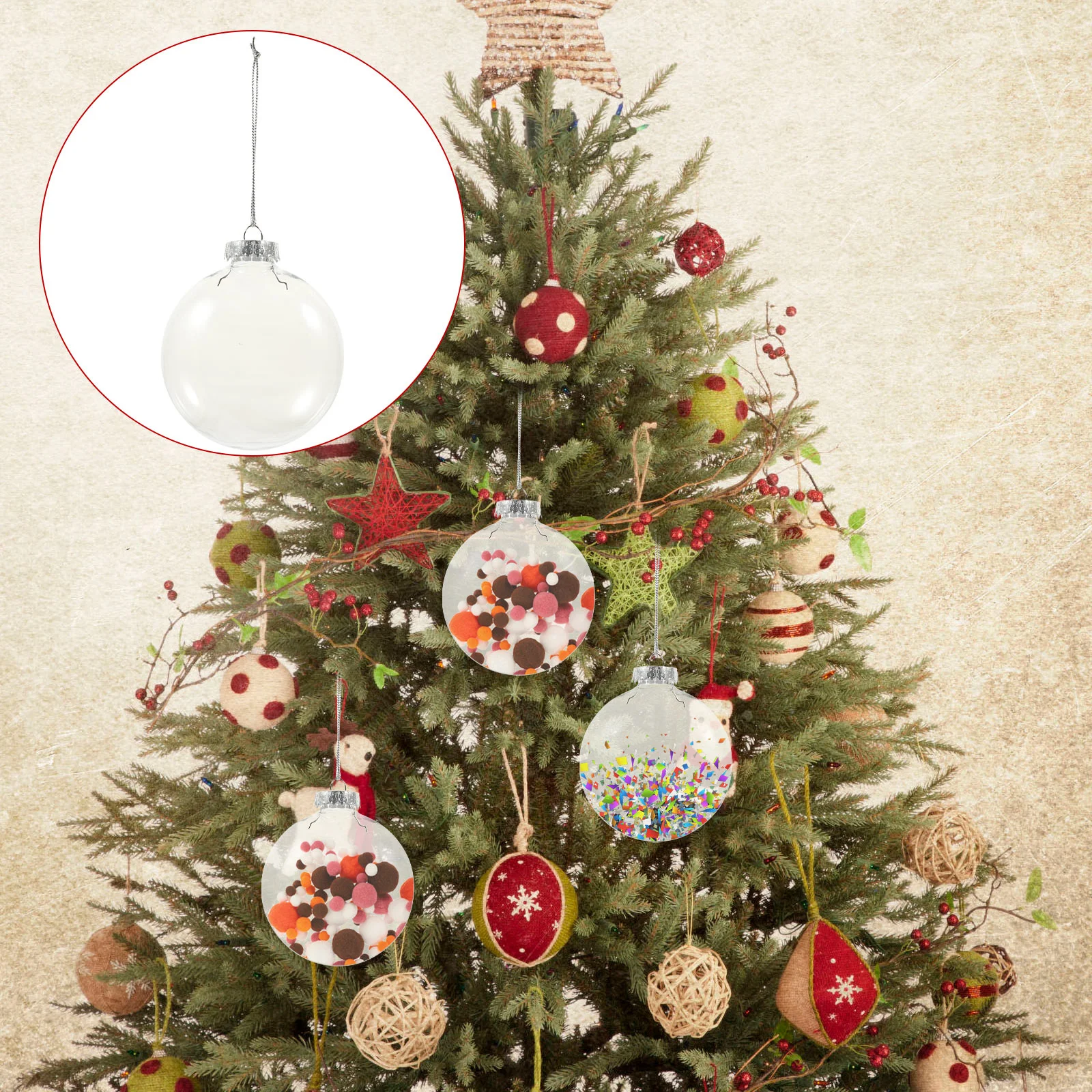 

6 Pcs Clear Christmas Ornaments Fillable Flat Balls Artificial Tree for Crafts Outdoor Decorations