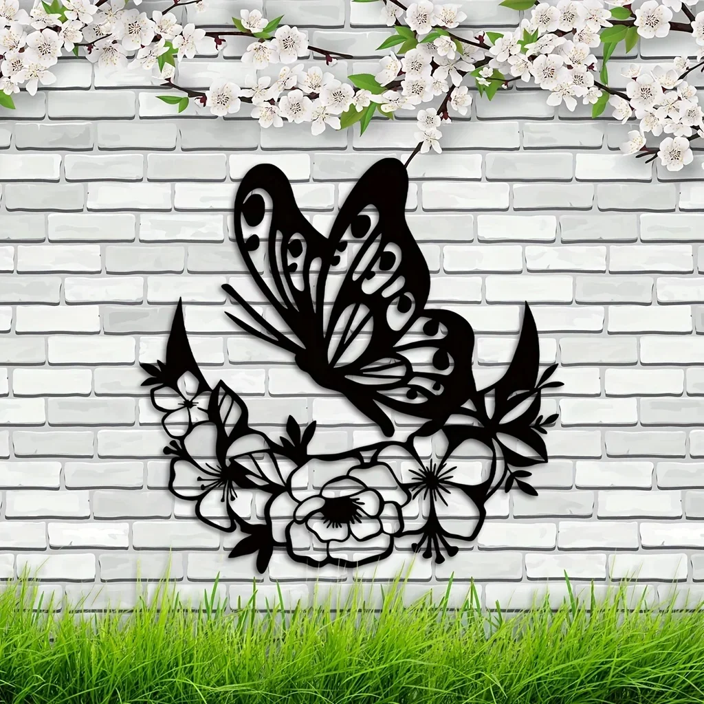 Moon Metal Floral Art Home Decor, Moon Phase Boho Wall Decor Flower and Butterfly Metal Wall Art Moon Home Decor Livingroom