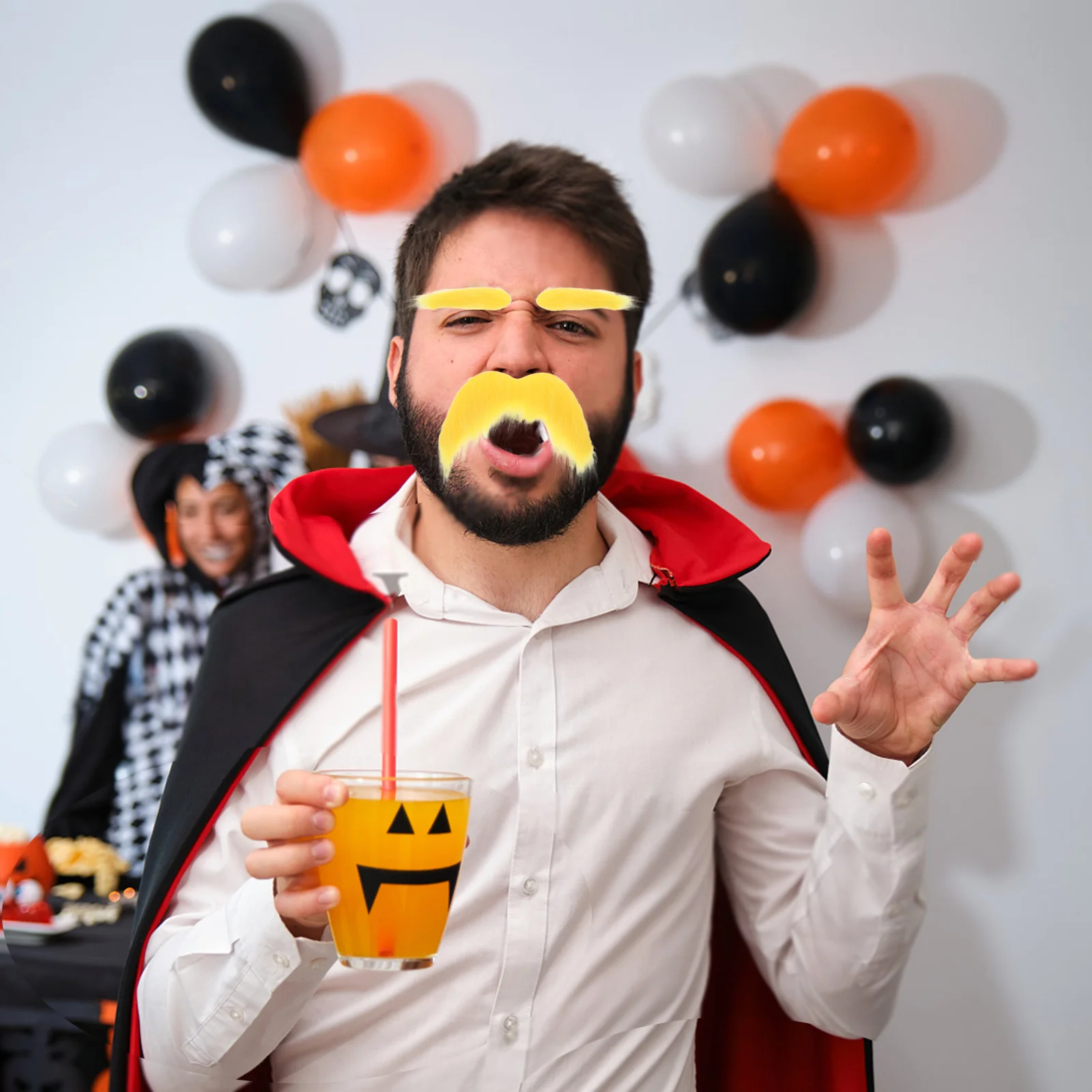 2 set Fake Eyebrows Mustache Kit Synthetic Fiber Realistic Facial Hair For Men Halloween Cosplay Party Photo Booth Props