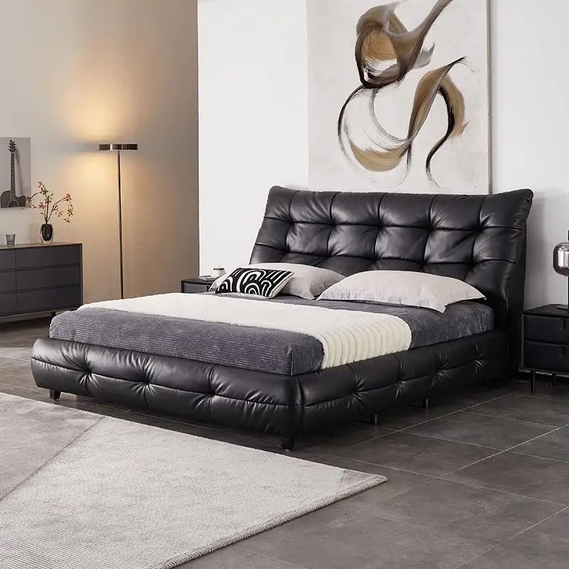 

Italian, minimalist, black, light luxury, first floor, leather bed, modern, minimalist, master bedroom
