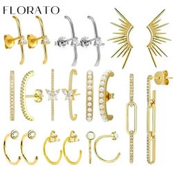 925 Prata C-Shaped Zircão Brincos para Mulheres, Ear Studs, Piercing Geométrico, Cartilagem Jóias, Moda Europeia e Americana