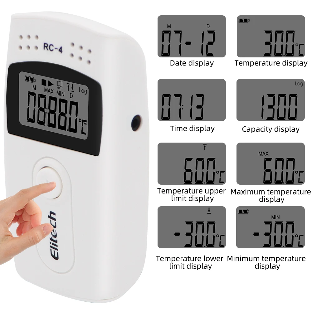 USB Temperature Data Logger with 16000 Points Recording Large Capacity Reusable Temp Detector Recorder Cold Chain Transport Labs